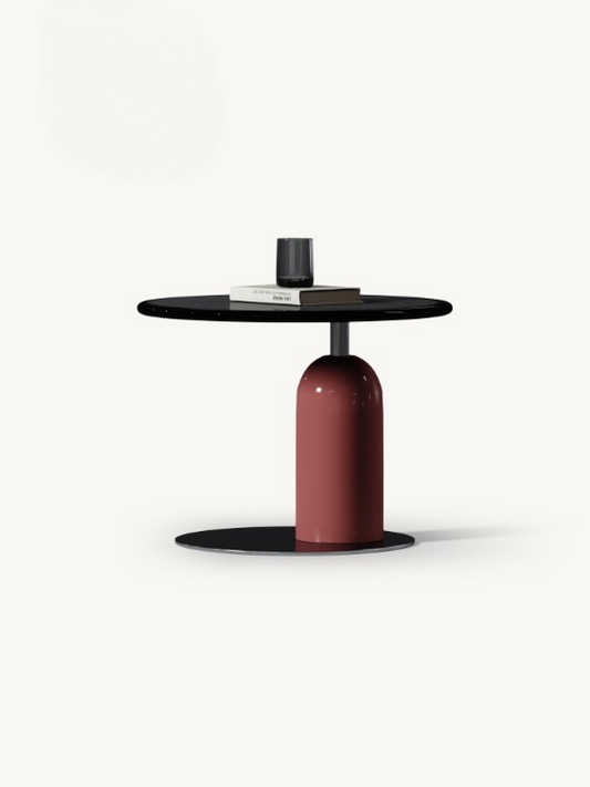 Modern Round Side Table, High Gloss Piano Lacquer Accent Table with Black Top and Red Pedestal Base, Small Sofa End Table for Living Room, Bedroom, Lounge, Apartment