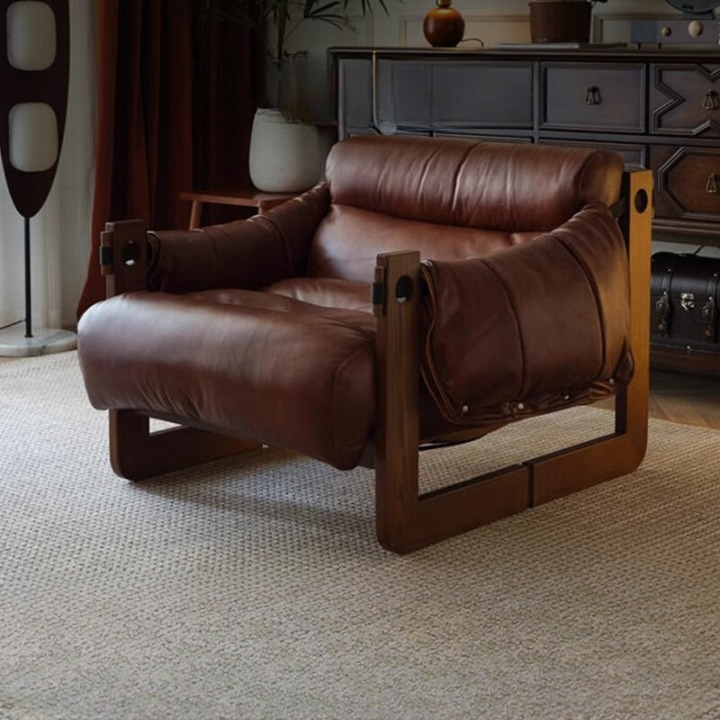 Brown Upholstered Accent Chair with Ash Wood Frame, 41.3 Inch