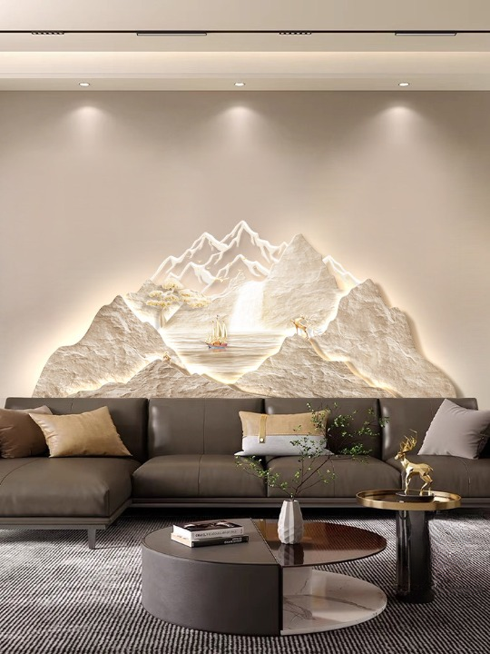 Modern 3D Mountain Wall Art 39 x 17 Inch, Textured Landscape Wall Decor