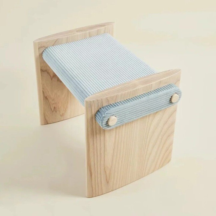 Modern Wood Bench with Blue Upholstered Seat, Nordic Accent Bench for Entryway, Living Room, Bedroom, Hallway, Dining Room, Hotel Lounge, Waiting Area