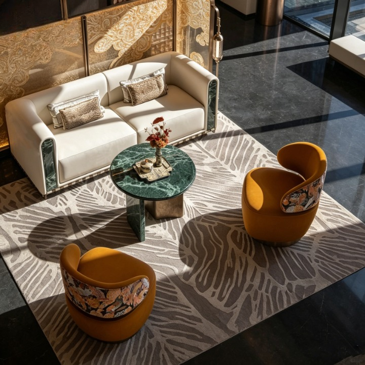 Modern Reception Sofa Set with Marble Coffee Table &amp; 2 Swivel Accent Chairs