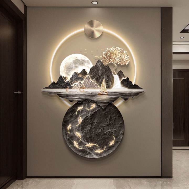 Modern 3D Mountain Wall Art 30 x 39 Inch, LED Lighted Landscape Wall Decor