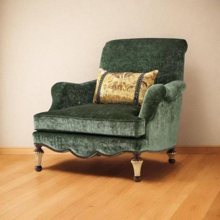 Dark Green Velvet Accent Chair, French Country Lounge Armchair