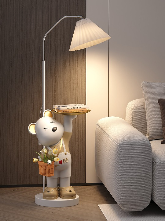 Novelty Bear Figure Floor Lamp with Tray, Modern Living Room Standing Light