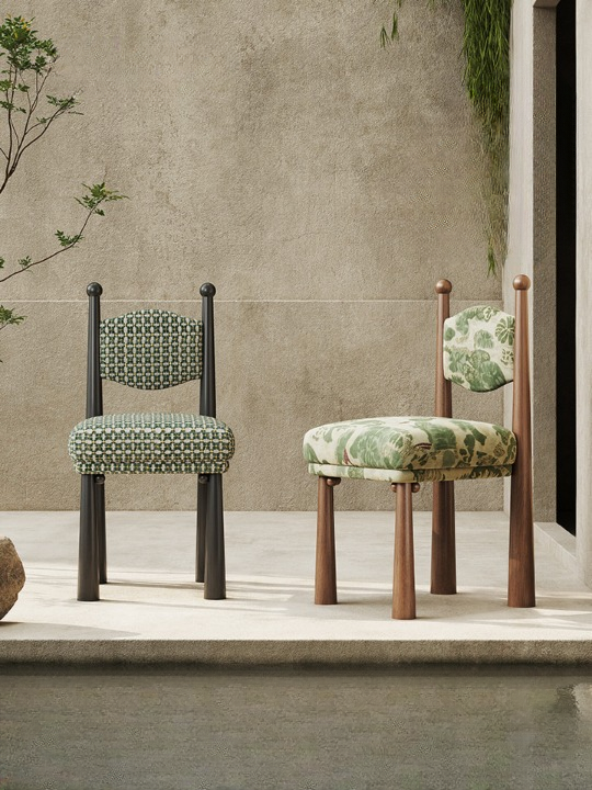 Green Floral Upholstered Solid Wood Dining Chair for Kitchen