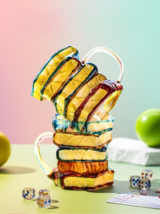 Colorful Stacked Books Glass Mug, 11.8 oz Coffee Cup with Handle