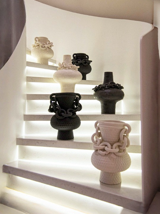 White Ceramic Chain Vase, Tall Textured Sculptural Decorative Vessel