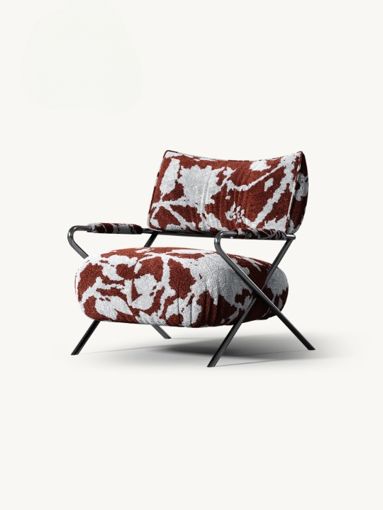 Modern Chenille Accent Chair, Brown and White Patterned Lounge Chair with Stainless Steel Frame, Italian Minimalist Single Sofa Chair for Living Room, Bedroom, Reading Corner, Apartment