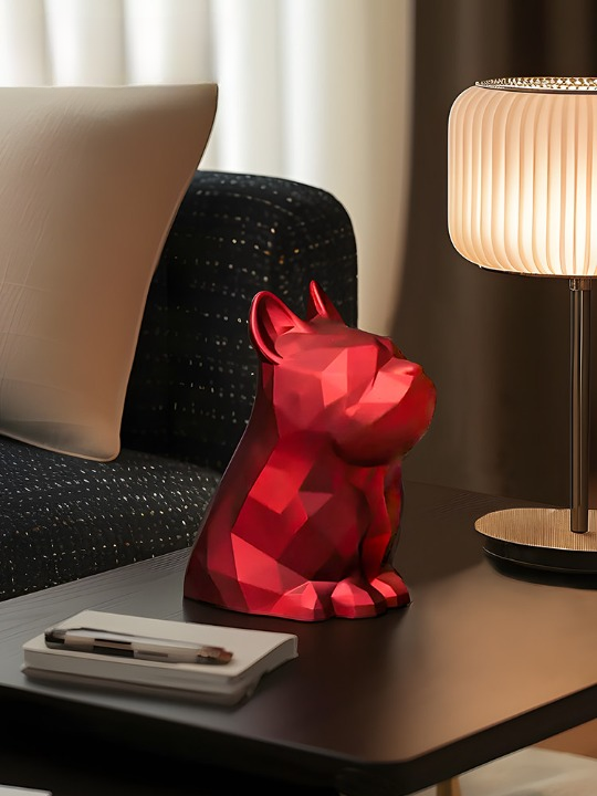 Red French Bulldog Tissue Box Cover, Geometric Dog-Shaped Facial Tissue Holder, Sculptural Napkin Dispenser for Living Room, Bathroom, Bedroom, Office and Coffee Table