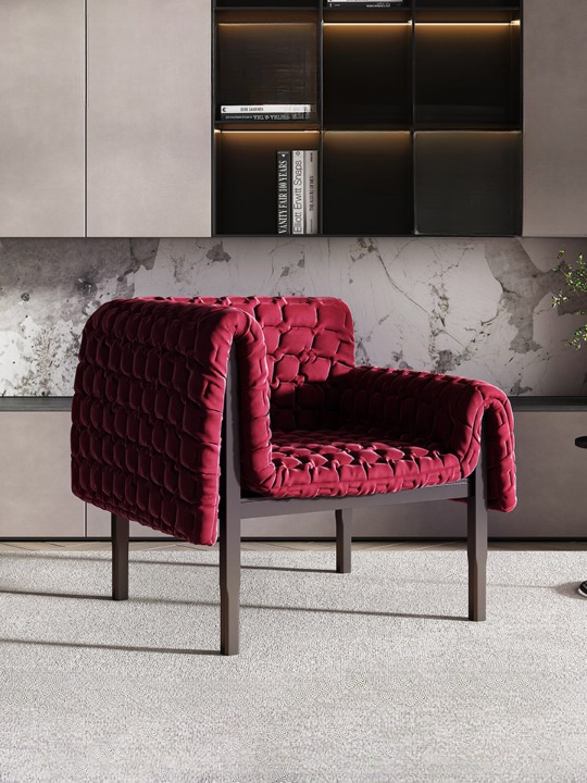 Red Quilted Upholstered Accent Chair with Wood Frame