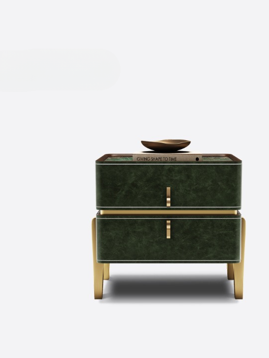 Emerald Green Nightstand with 2 Drawers, Modern Leather Look Bedside Table with Marble Pattern Top, Gold Tone Legs and Solid Wood Frame, Luxury Accent End Table for Bedroom, Living Room
