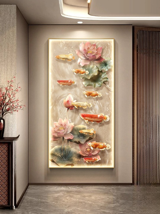 Koi Fish Wall Art 20 x 39 Inch, 3D Lotus LED Lighted Wall Decor