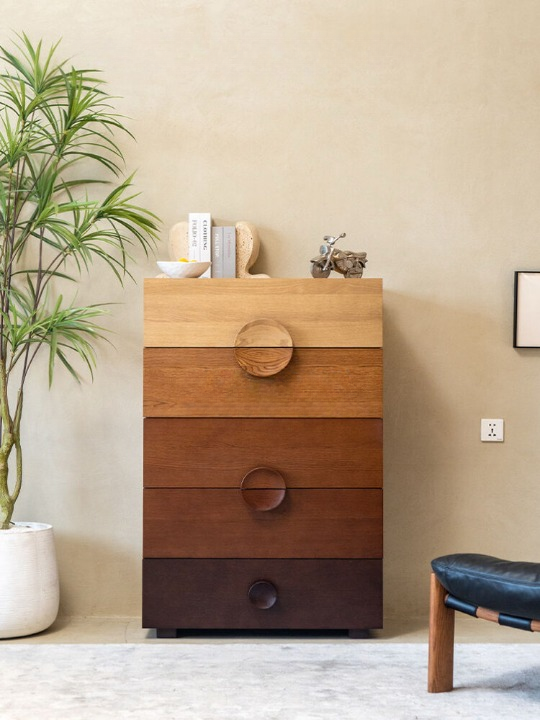 Gradient Wood 5 Drawer Storage Cabinet, Tall Bedroom Dresser Chest for Living Room