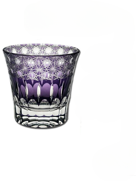 Purple Cut Glass Whiskey Tumbler, Heavy Base Rocks Glass with Starburst Geometric Pattern for Bourbon, Scotch, Cocktails and Home Bar Gift, Single Glass