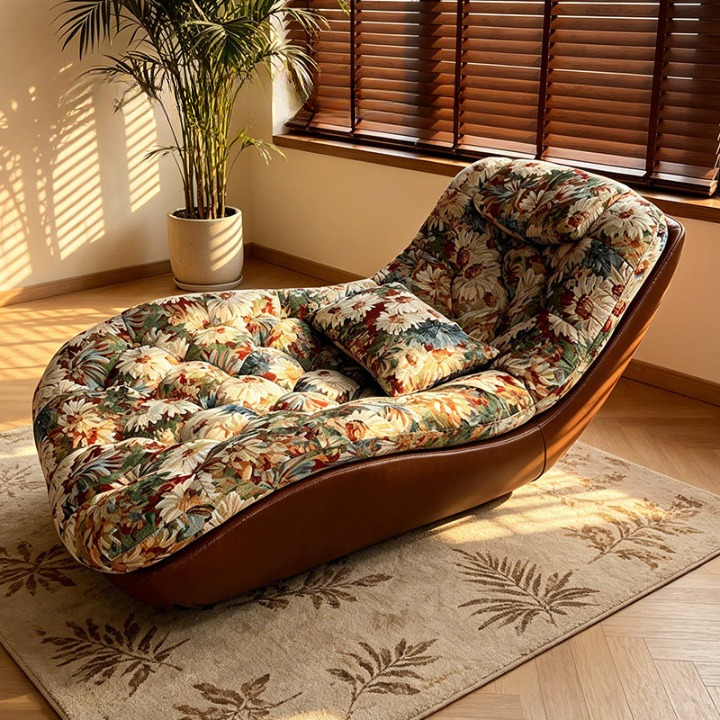 Floral Chaise Lounge 62 Inch, Vintage Upholstered Reclining Sofa Chair