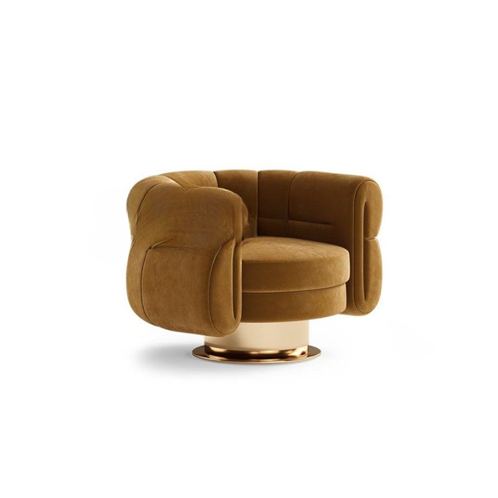 Dark Brown Velvet Swivel Accent Chair with Gold Base, Modern Barrel Lounge Chair for Living Room, Bedroom, Office, Reading Corner, Hotel Lounge and Luxury Home Decor