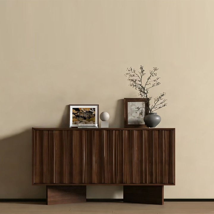 Walnut Finish Solid Wood Sideboard, 2-Door Storage Cabinet, 39 Inch