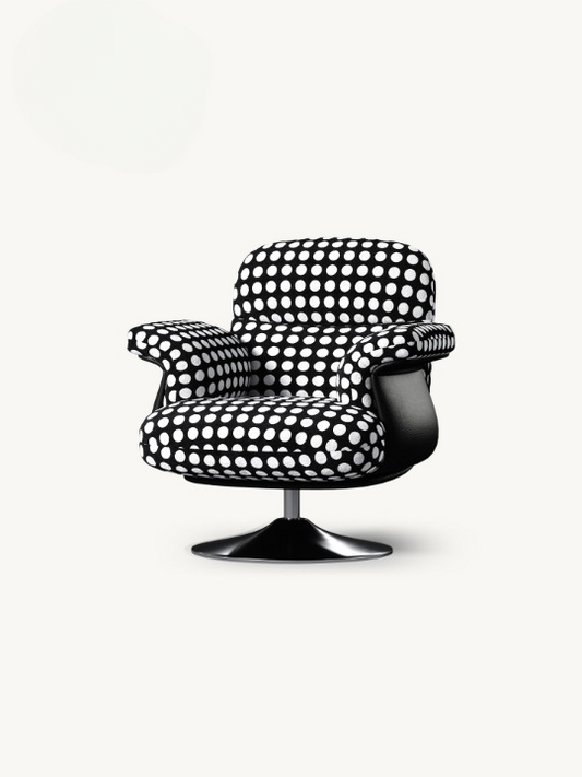 Black and White Polka Dot Swivel Accent Chair, Modern Upholstered Lounge Chair with Wide Arms, Jacquard Velvet Single Sofa Chair for Living Room, Bedroom, Balcony, Reading Corner