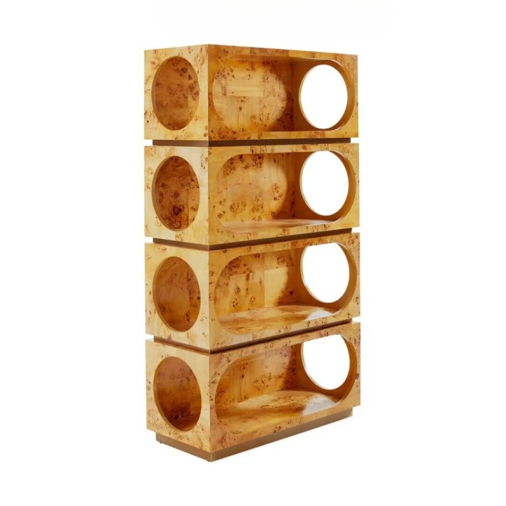 Burl Wood Look Display Bookcase,Tall Open Shelf Cabinet with Round Cutout Design, Wabi Sabi Storage Shelf for Living Room, Entryway, Bedroom or Office