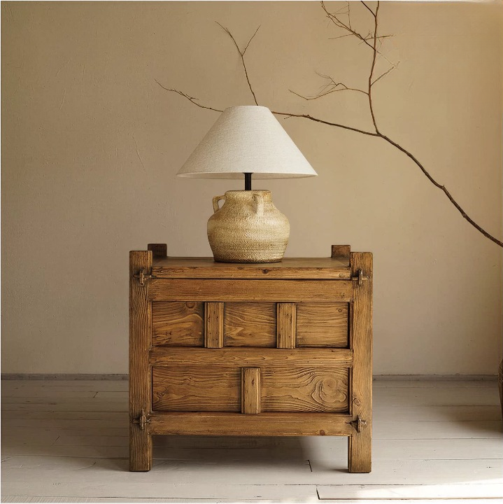Solid Pine 2-Drawer Accent Cabinet, Rustic Brown Side Table