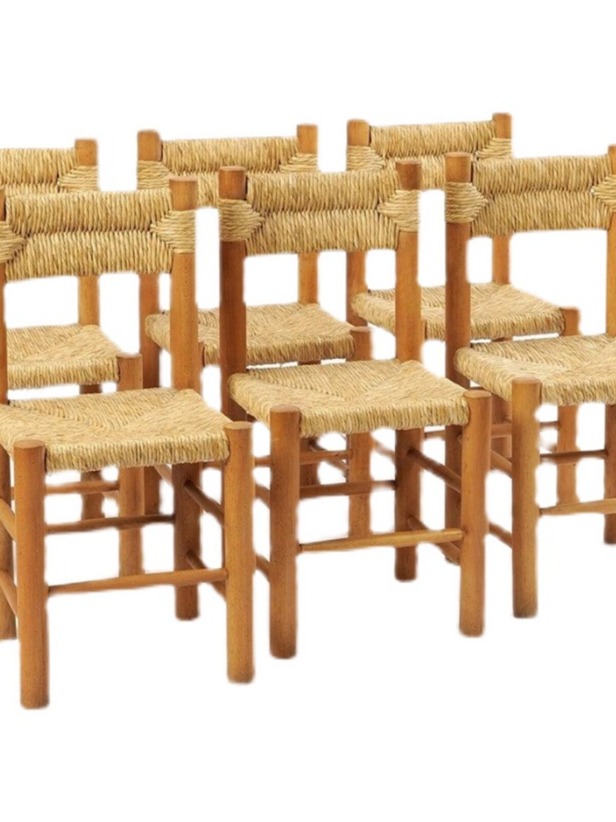 Natural Rope Woven Dining Chair, Solid Wood Accent Chair with Handwoven Rush Seat and Backrest, French Vintage Farmhouse Side Chair for Dining Room, Kitchen, Cafe, Study, Bedroom, and Living Room