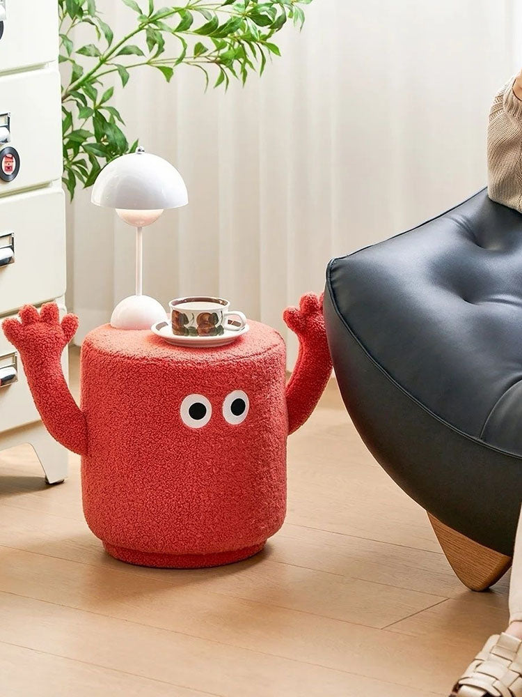 Red Boucle Ottoman Stool with Raised Arms, 16.5 Inch Footrest