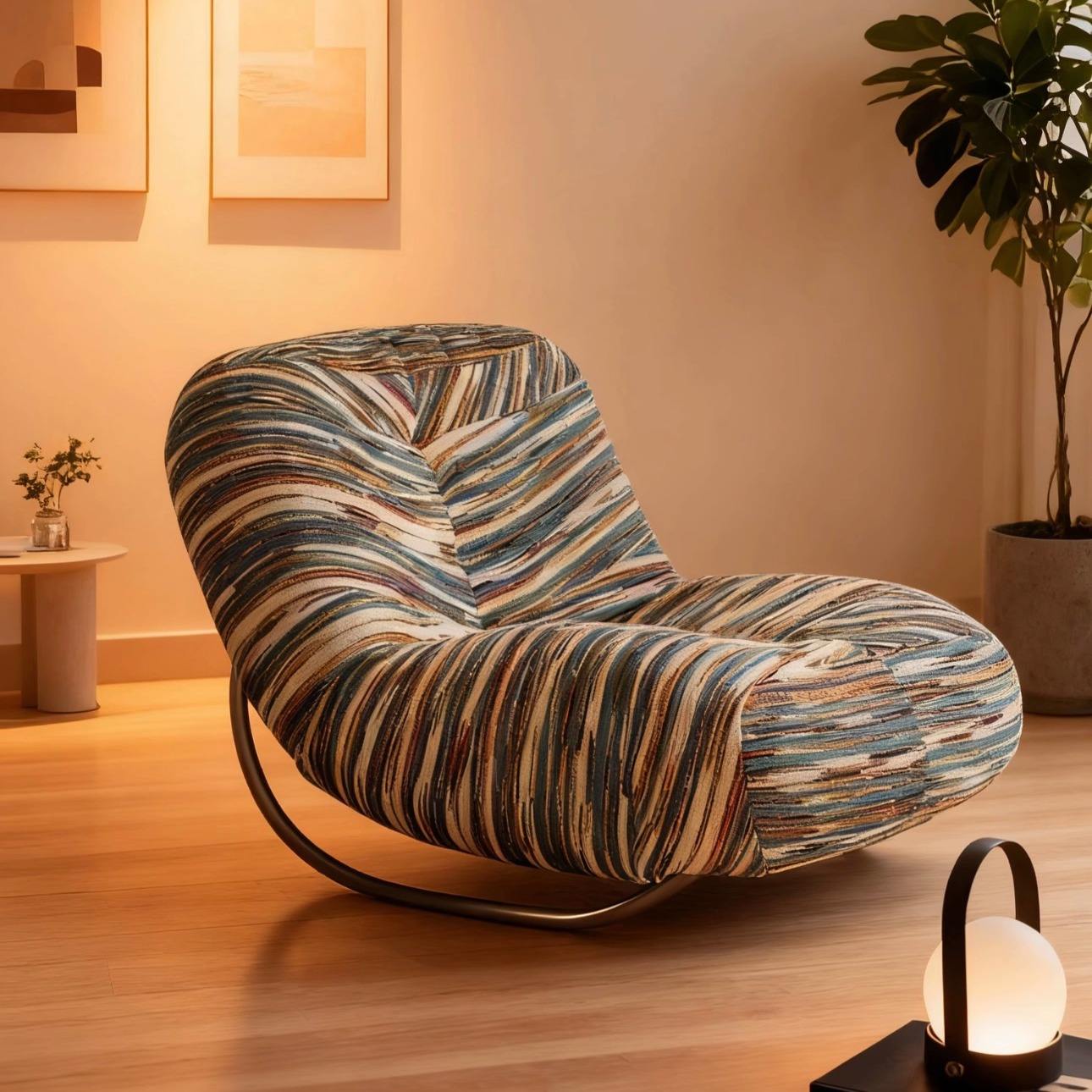 Multicolor Fabric Rocking Chair with Metal Frame for Living Room
