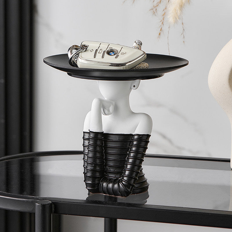 Black and White Abstract Woman Figurine Tray, Modern Resin Jewelry Holder and Catchall Organizer for Keys, Rings, Perfume, Vanity, Entryway Console, Bedroom and Living Room Décor