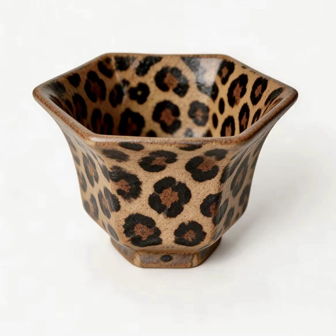Leopard Print Ceramic Cup, Hexagon Floral Tea Cup for Coffee and Water