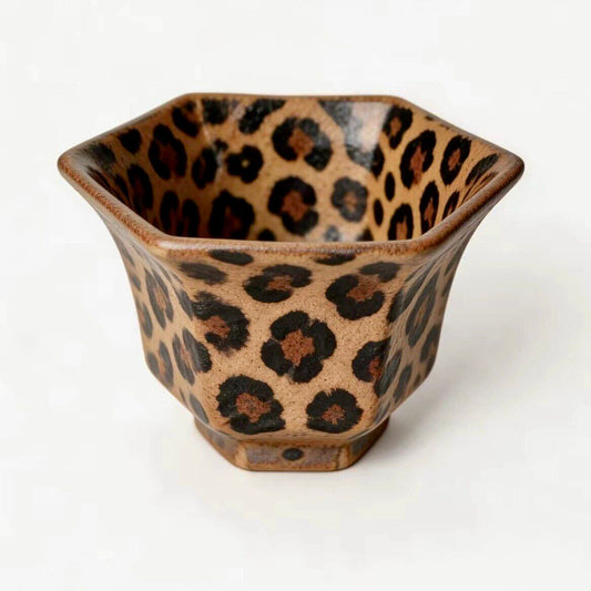 Leopard Print Ceramic Cup, Hexagon Floral Tea Cup for Coffee and Water