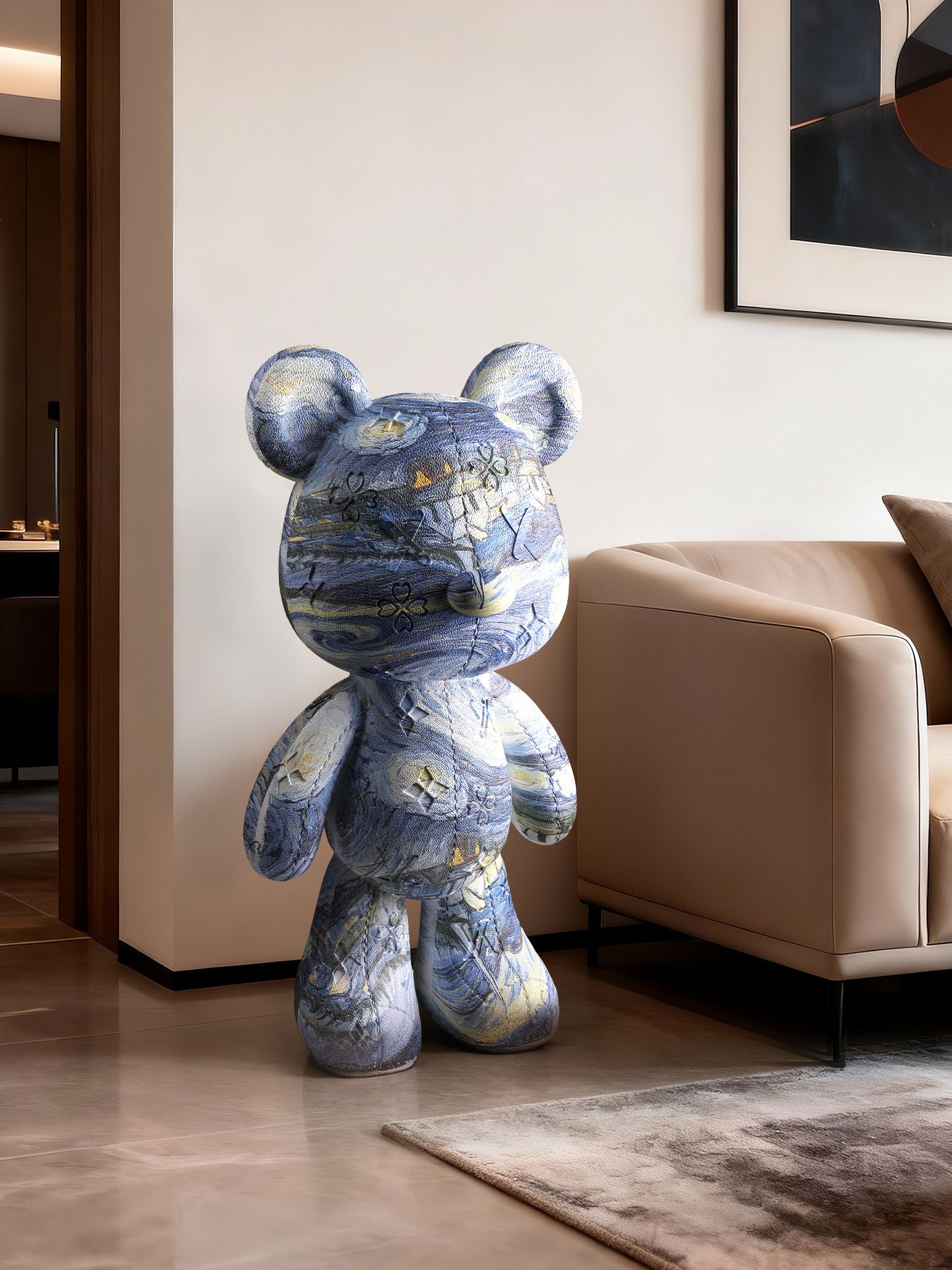 Modern Abstract Bear Coin Bank Statue, Large Decorative Money Bank Sculpture for Living Room, Entryway, Office, Bedroom &amp; Home Decor, Blue Abstract Art Finish