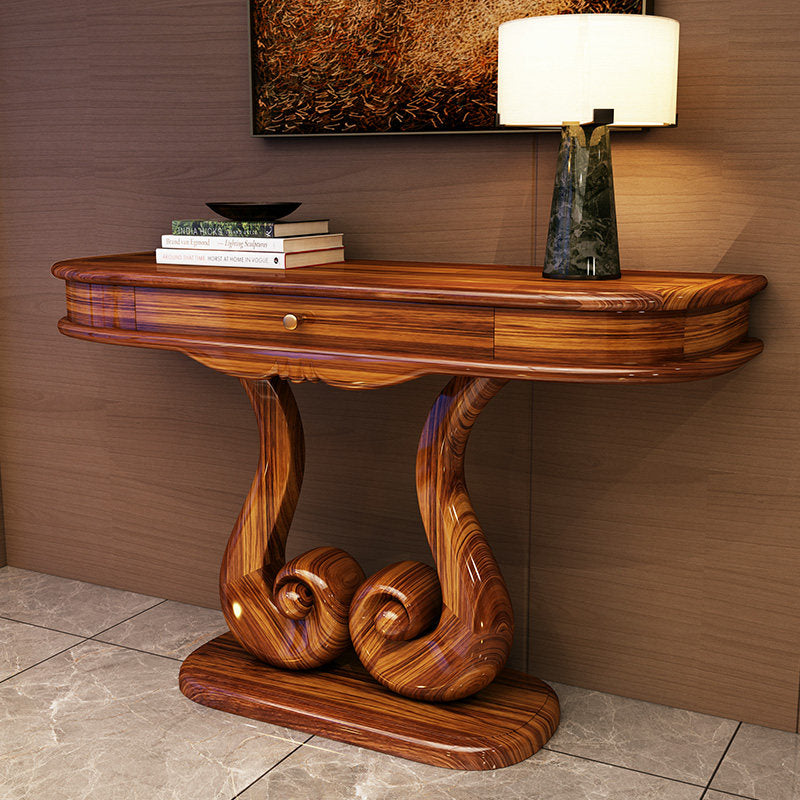 Wenge Wood Console Table with Drawer and Sculptural Base