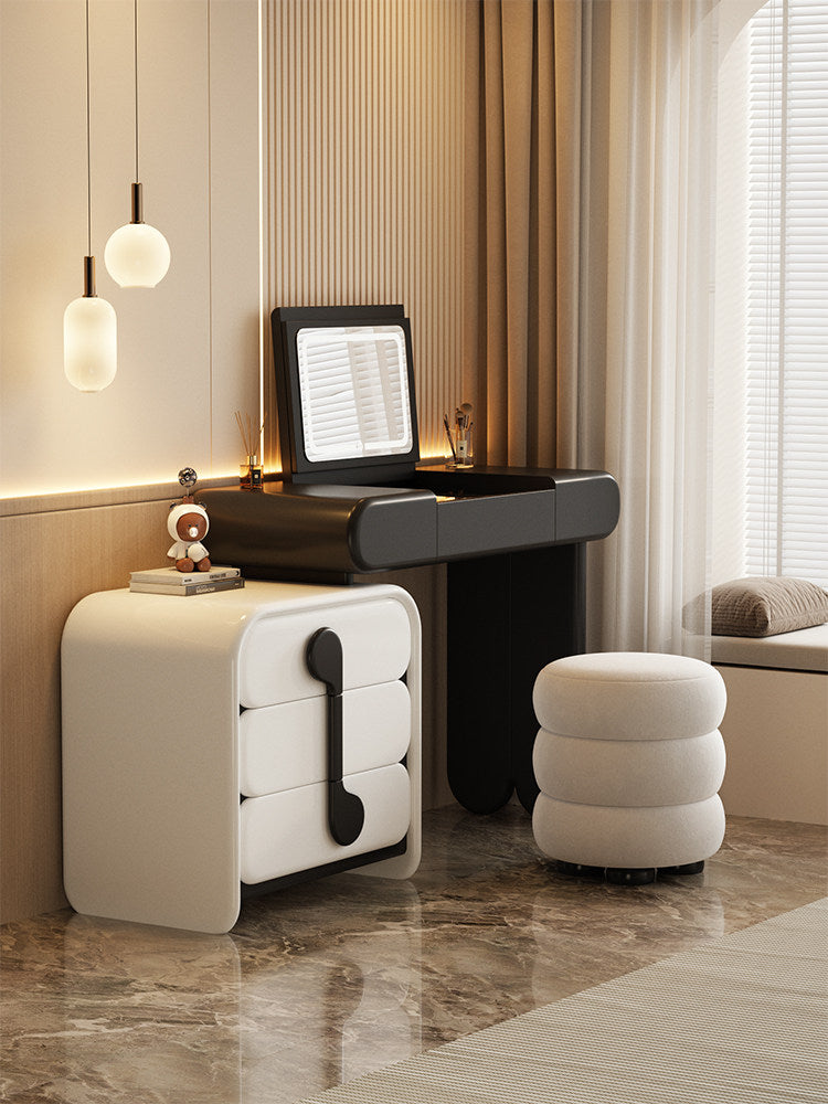 Black Vanity Desk with LED Mirror and 3-Drawer Storage Cabinet
