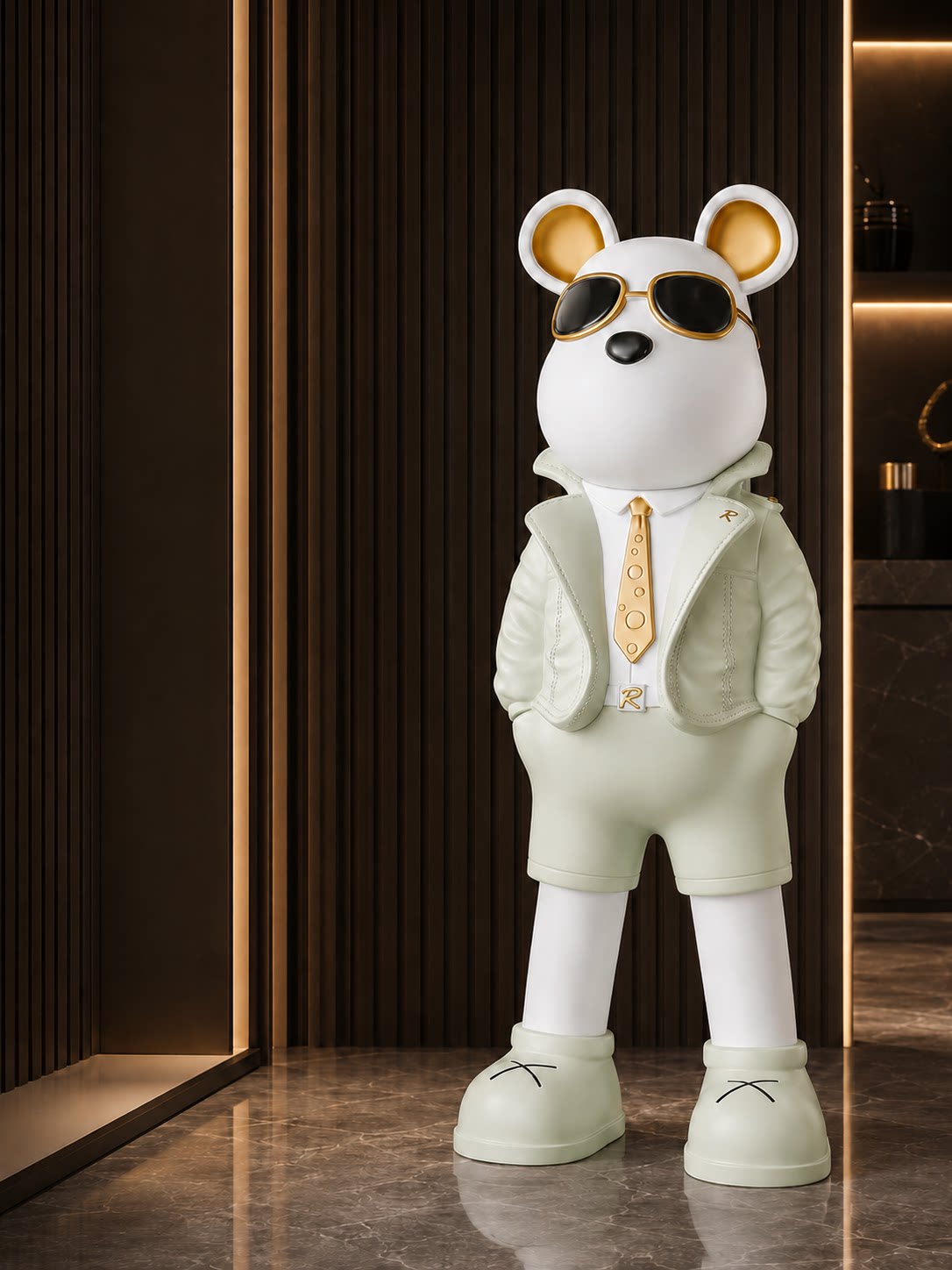 Large Decorative Mouse Statue with Bluetooth Speaker, Modern Freestanding Floor Figurine for Living Room, Entryway, Bedroom and Office, Mint Green