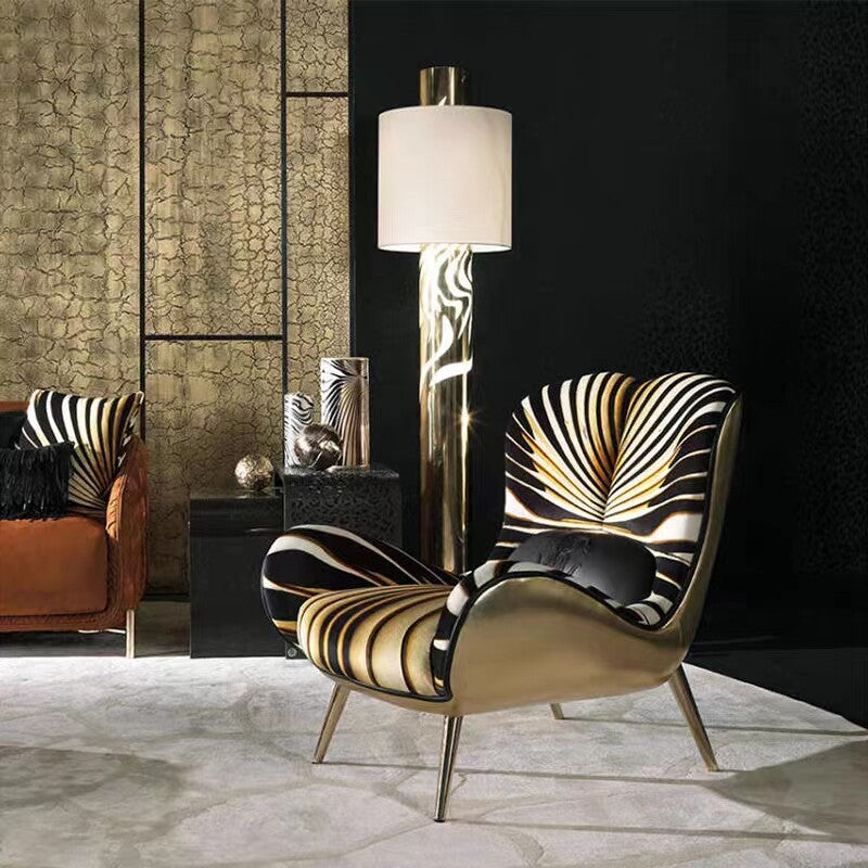 Gold and Black Zebra Accent Chair with High Back, Upholstered Lounge Armchair for Living Room, Bedroom, Reading Corner, Office, Reception Area and Luxury Home Decor