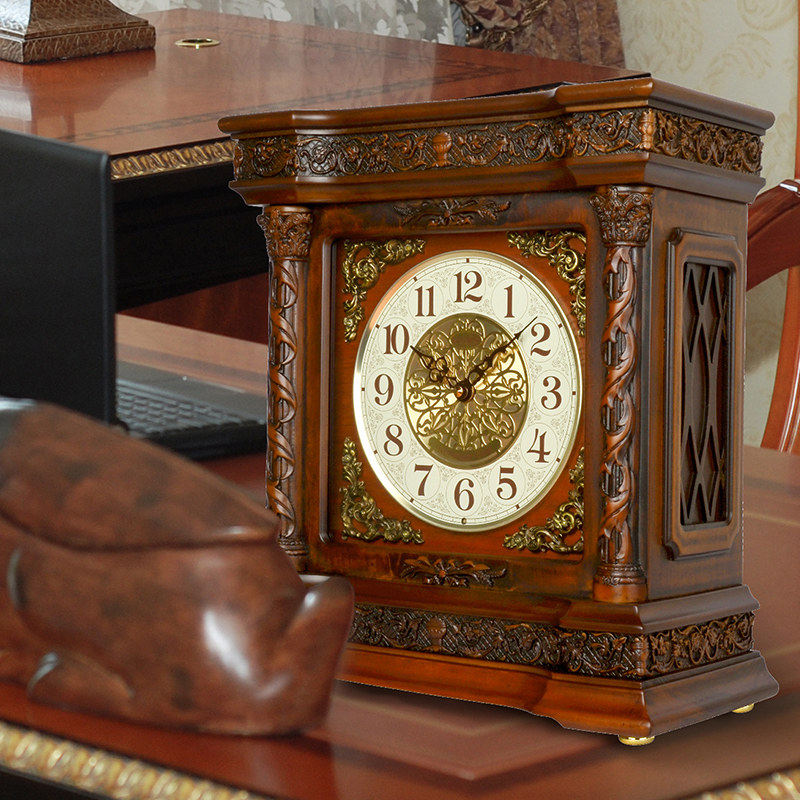 Vintage Solid Wood Mantel Clock with Hourly Chime, 8-Inch Analog Table Clock
