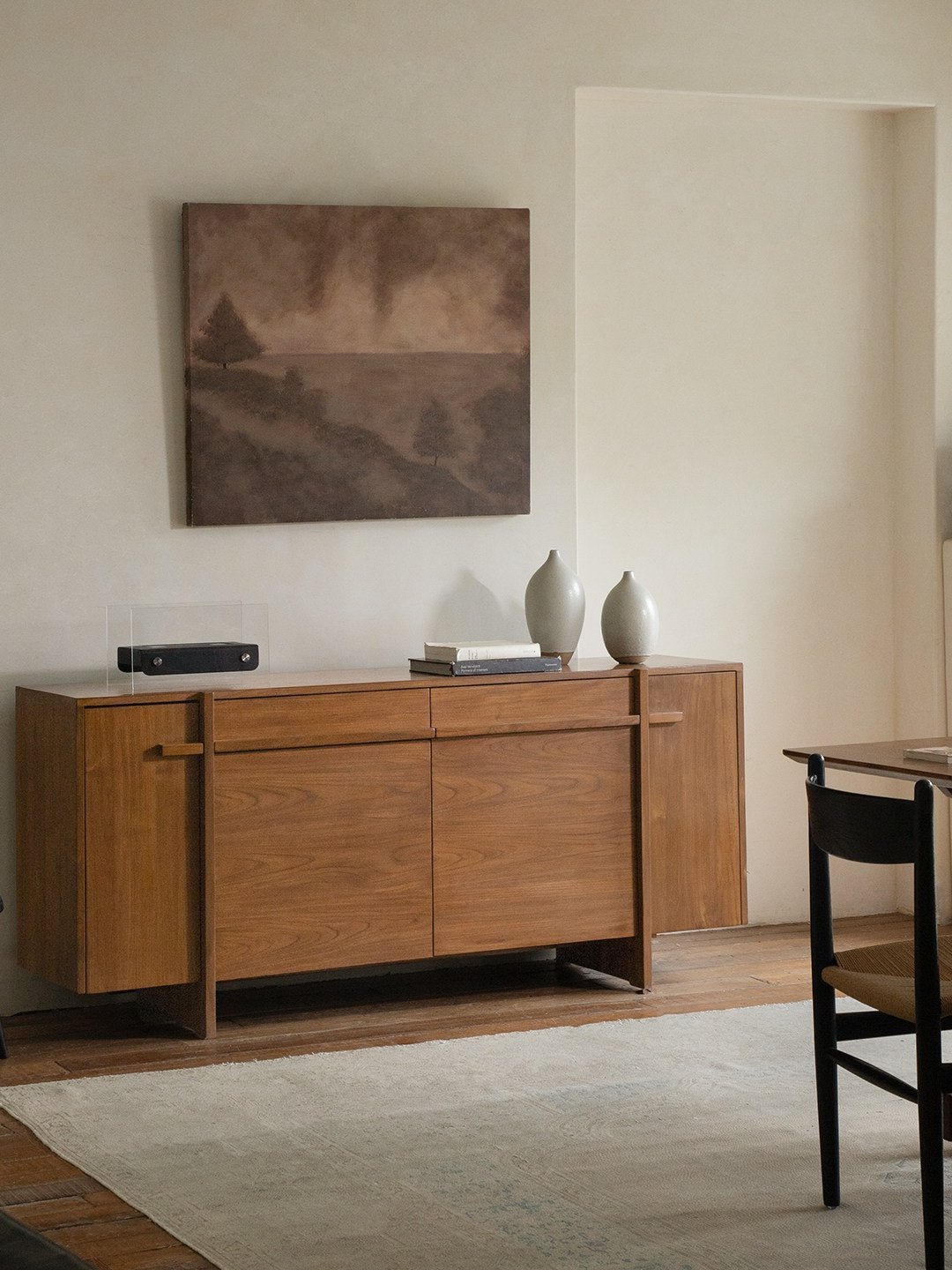 Solid Wood Sideboard Buffet Cabinet, Mid Century Storage Cabinet with Drawers and Doors, Modern Walnut Finish Dining Room Console Cabinet for Living Room, Kitchen, Entryway, and Hallway