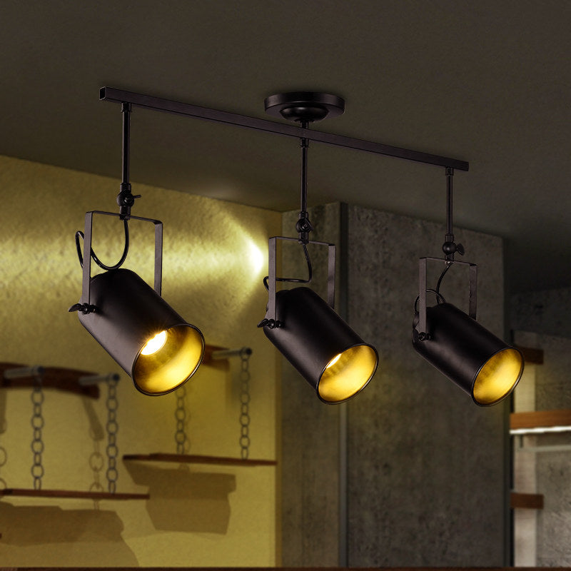 Industrial Black 3 Light Track Lighting Kit, Adjustable LED Ceiling Spotlights with Metal Cylinder Heads, Vintage Loft Track Rail Light for Bar, Restaurant, Cafe, Clothing Store, Hallway