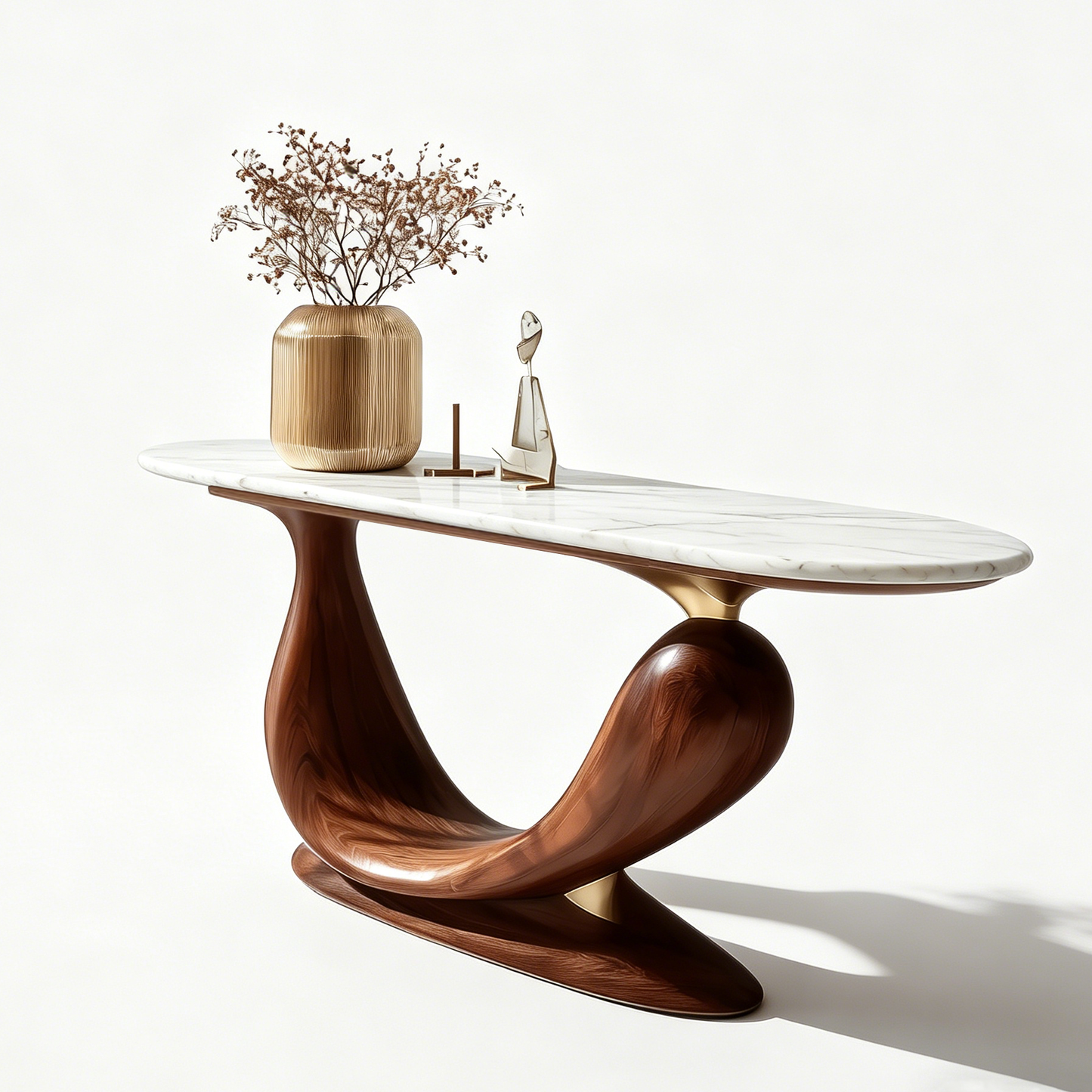 Modern Console Table with Stone Top, Sculptural Wood Entryway Table for Foyer