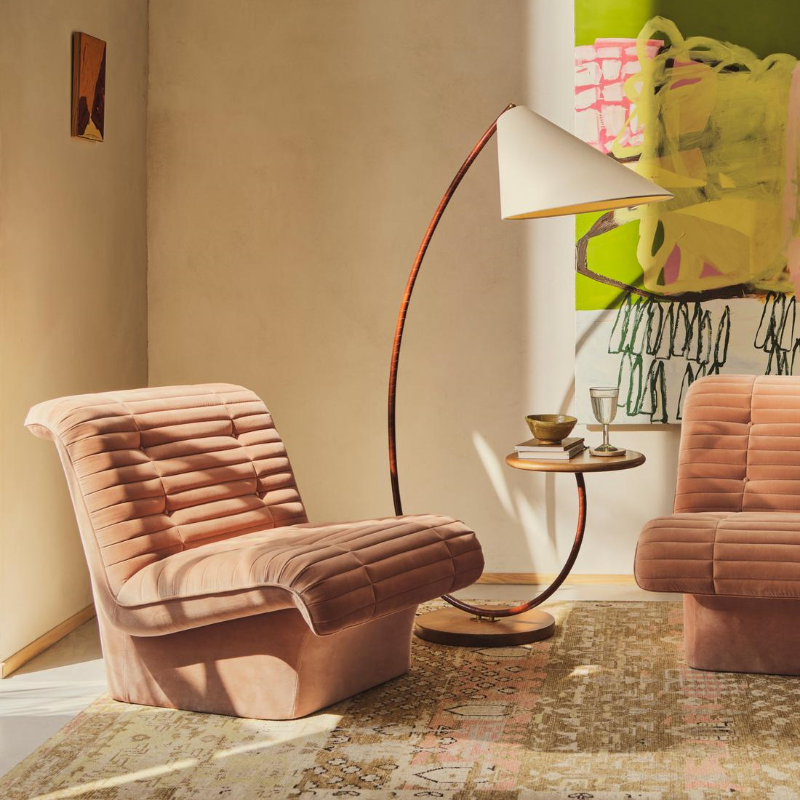 Armless Upholstered Lounge Chair, Channel Tufted Single Sofa Chair for Living Room, Bedroom, Hotel, Villa, Guest Room, Terracotta Fabric