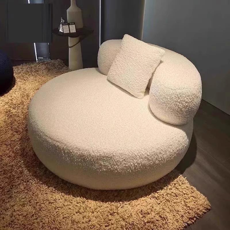 Ivory Boucle Round Accent Chair for Living Room Bedroom
