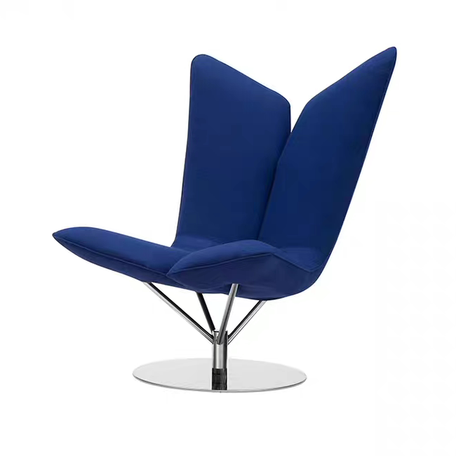 Blue High Back Swivel Accent Chair, Modern Upholstered Lounge Chair with Metal Base for Living Room, Bedroom, Reading Nook and Hotel Lounge
