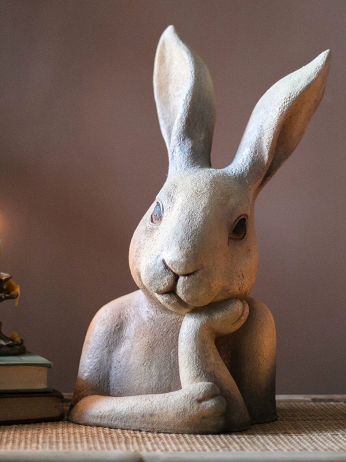 Large Rabbit Bust Sculpture, Modern Bunny Statue, Stone Look Animal Figurine for Entryway, Living Room, Console Table, Garden, Patio, Porch, Housewarming Decor Gift