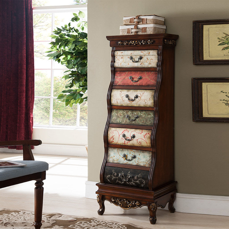 Tall Wood Chest of 7 Drawers, Multicolor Painted Storage Cabinet