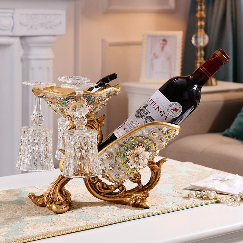 Peacock Decorative Wine Glass Holder, Gold Resin Stemware Rack with Snack Tray, European Style Tabletop Bar Display Stand for Wine Glasses, Candy, Nuts, Dining Room, Bar Cart, Home Decor