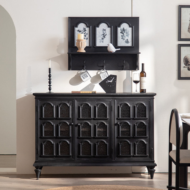 Black 3 Door Sideboard Cabinet 52 Inch, Vintage Wood Storage Console