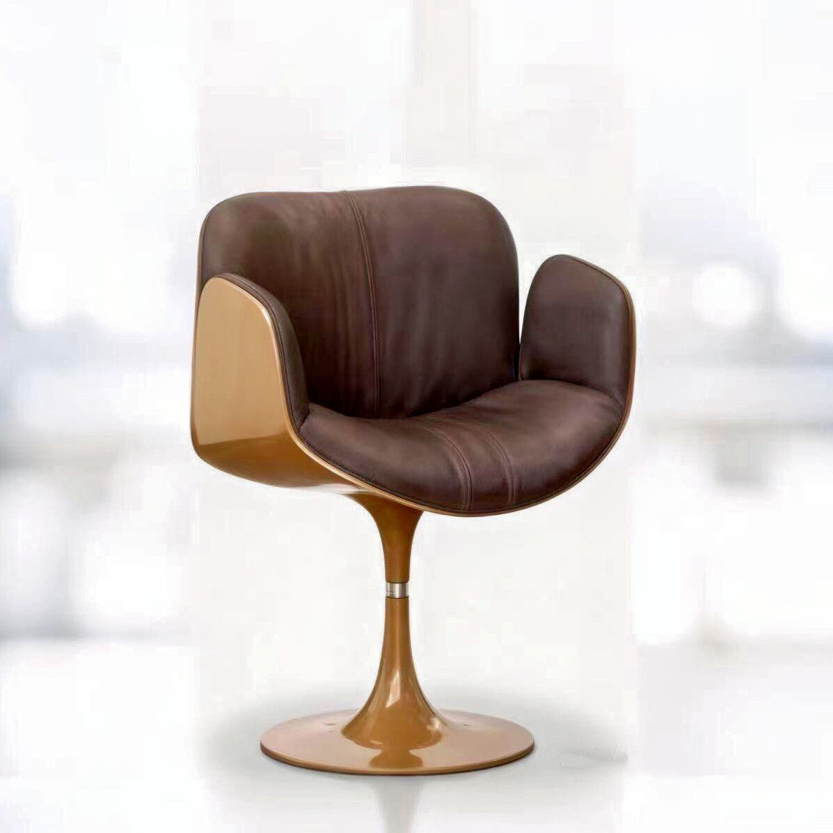 Swivel Accent Chair, Upholstered Lounge Armchair with Glossy Pedestal Base for Living Room, Bedroom, Dining Room, Hotel, Reception and Modern Lounge Spaces