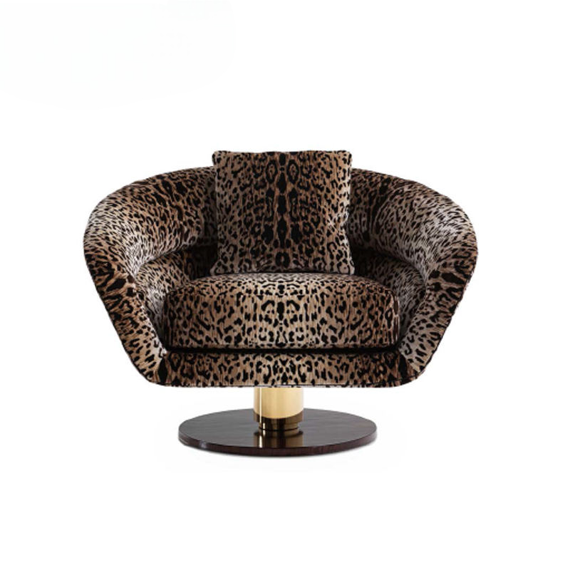 Modern Leopard Print Swivel Accent Chair, Luxury Upholstered Barrel Lounge Chair with Rotating Base, Plush Fabric Single Sofa Chair for Living Room Bedroom Reading Corner