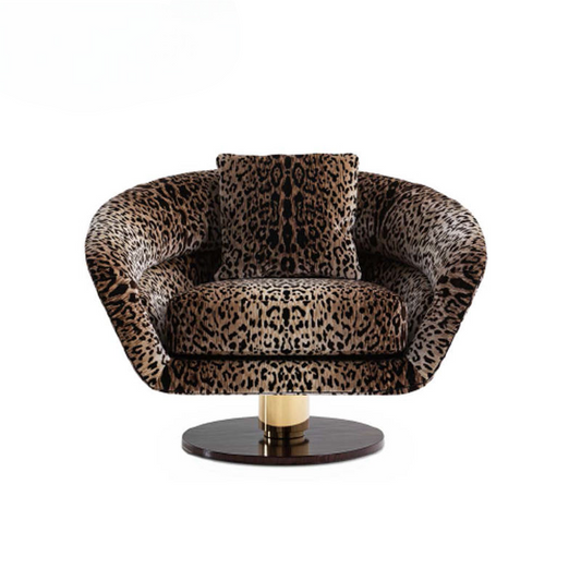 Modern Leopard Print Swivel Accent Chair, Luxury Upholstered Barrel Lounge Chair with Rotating Base, Plush Fabric Single Sofa Chair for Living Room Bedroom Reading Corner