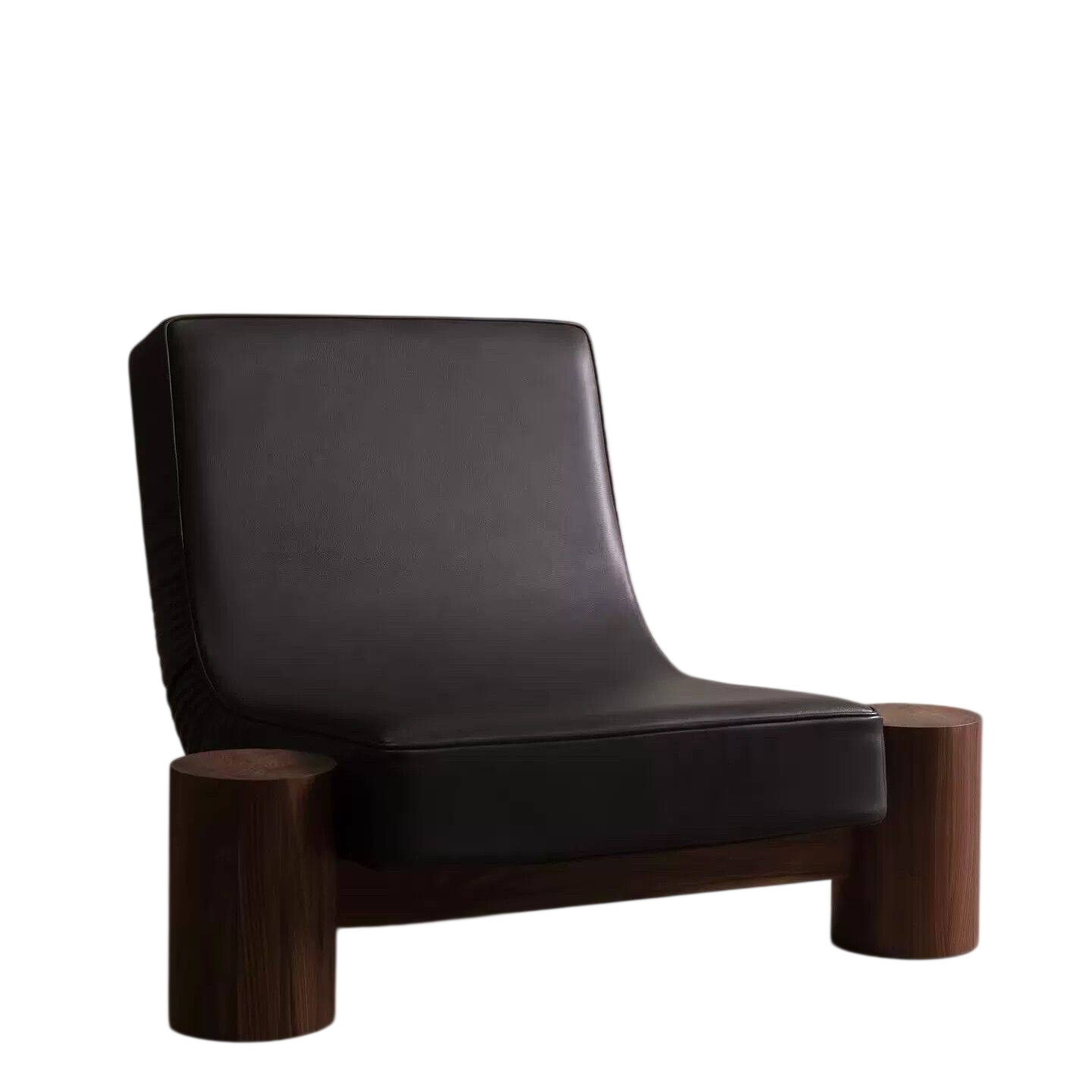 Black Leather Accent Chair, Modern Single Lounge Chair with Sculptural Wood Base, Mid-Century Reception Armchair for Living Room, Office, Bedroom and Lounge